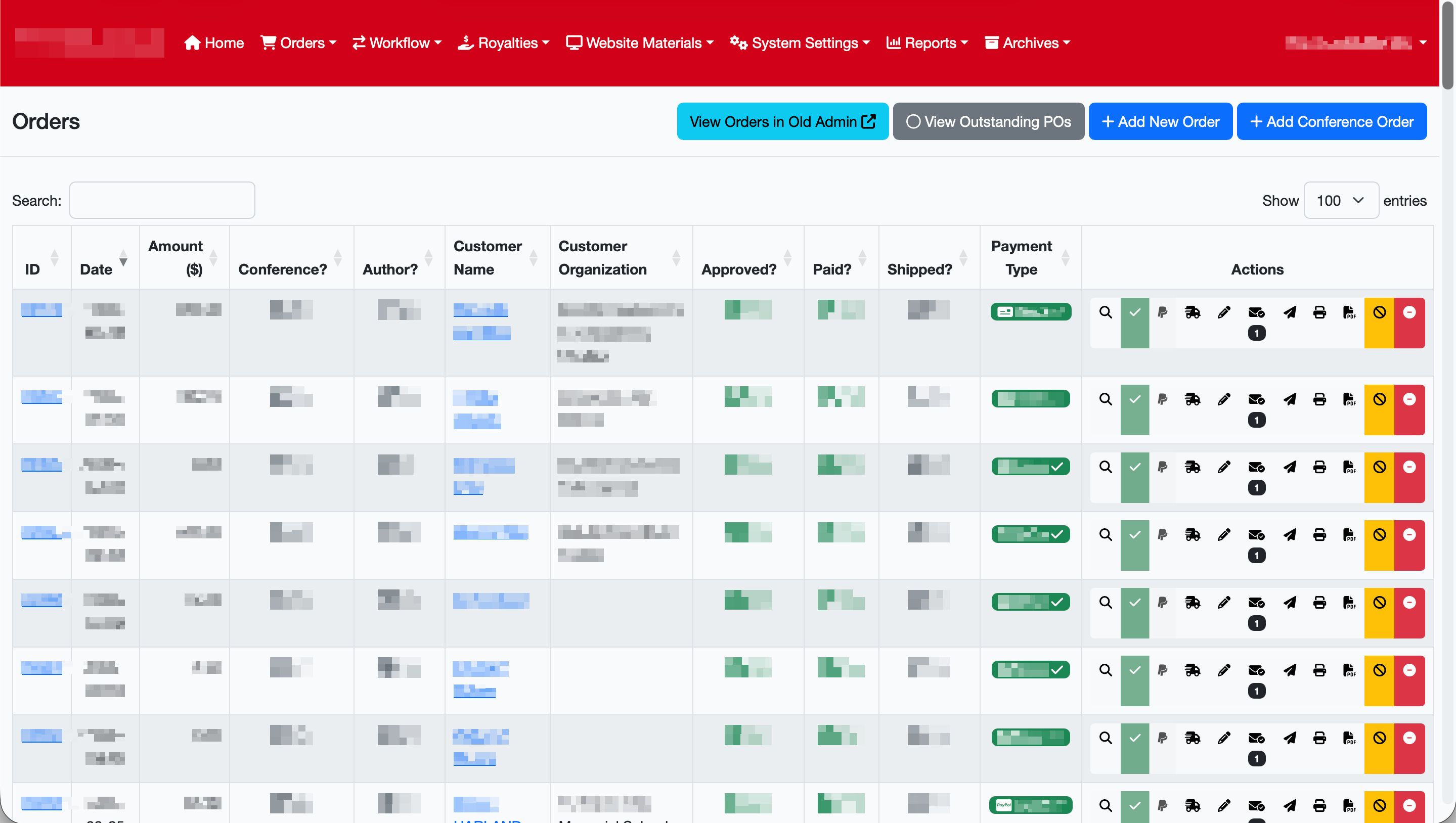 The rebuilt order screen, reading the original database. The link back to the old admin is the point: nothing had to be migrated.